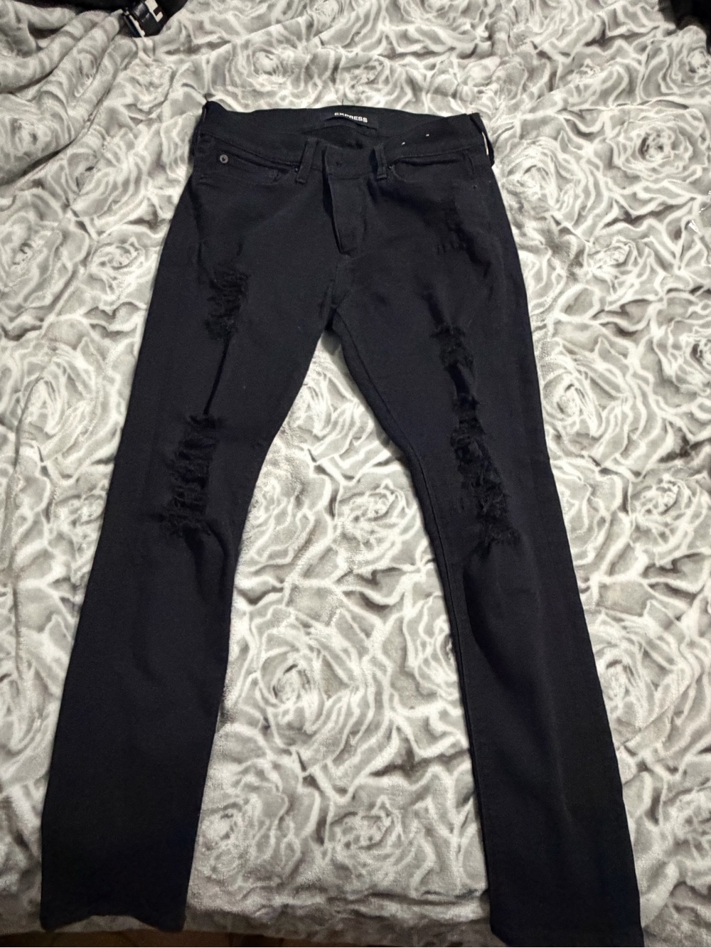 Express Black Straight-Leg Jeans with Distressed Knees